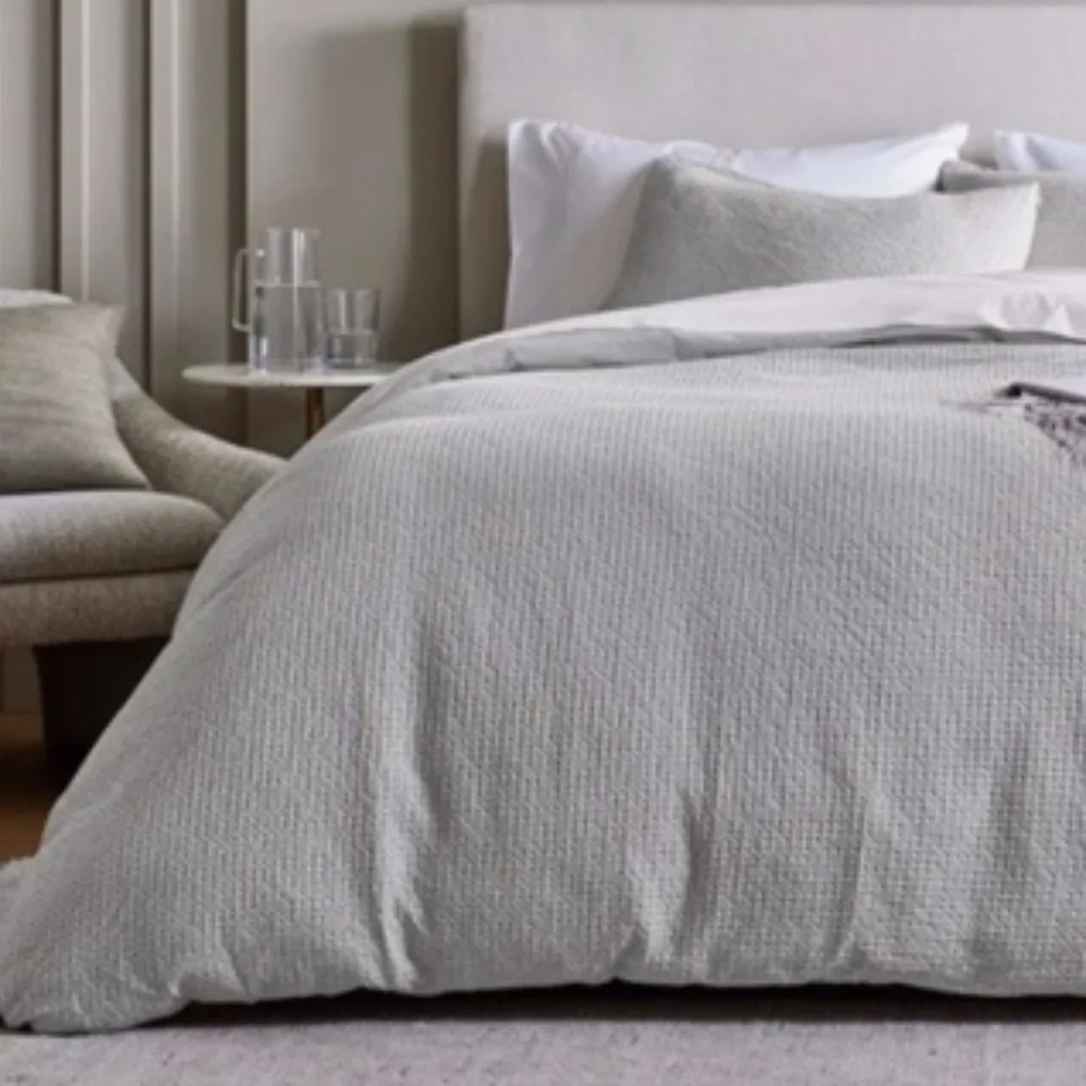 NWT Quince Twin Organic Luxe Waffle Duvet Cover Set With Sham in Light Grey